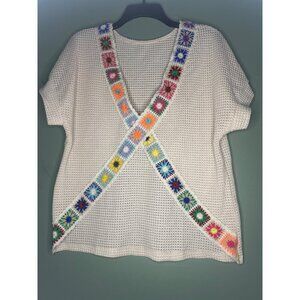 Womens Medium Pol Crochet Top Bohemian Hippie Vintage Festival Knit Y2K VTG